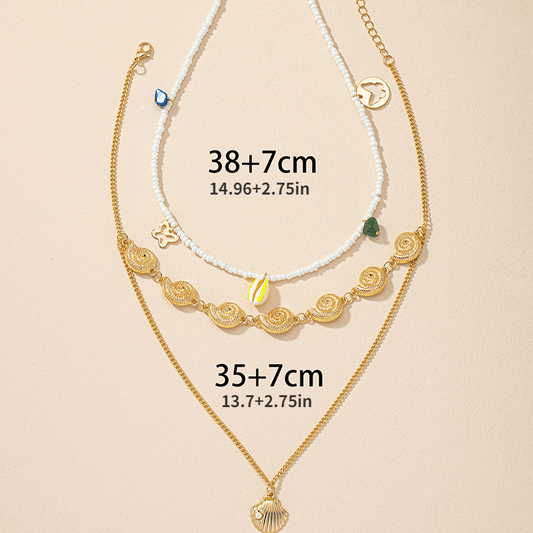 Layer Patchwork Necklace Personality Temperament Pearl Shell Necklace
