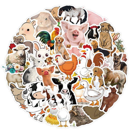 60pcs Farm Animal Vinyl Waterproof Stickers Water Bottle Laptop Phone Luggage