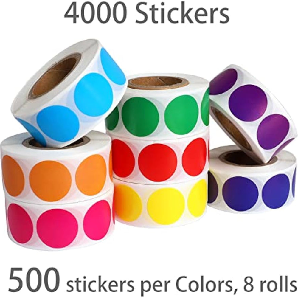 4000 PCS 3/4 Colored Dot Stickers Circle Coding Labels, 8 Style