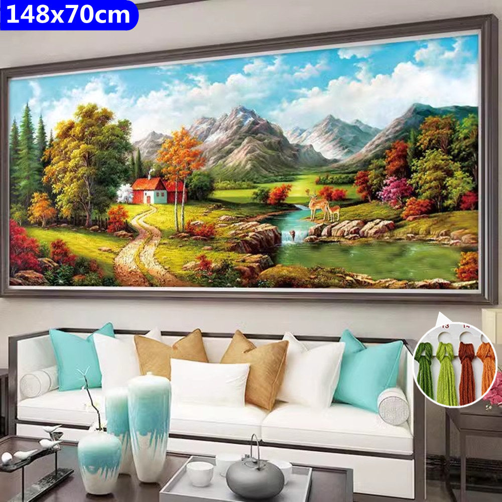 Mountains River Landscape Cross Stitch Kit 11CT