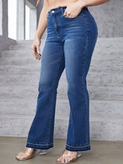 Plus Solid Button Fly High Rise Flared Leg Jeans