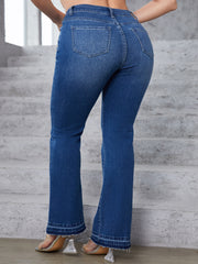 Plus Solid Button Fly High Rise Flared Leg Jeans