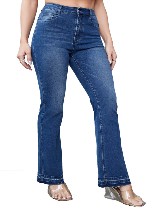Plus Solid Button Fly High Rise Flared Leg Jeans