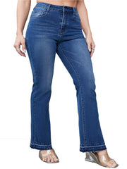 Plus Solid Button Fly High Rise Flared Leg Jeans