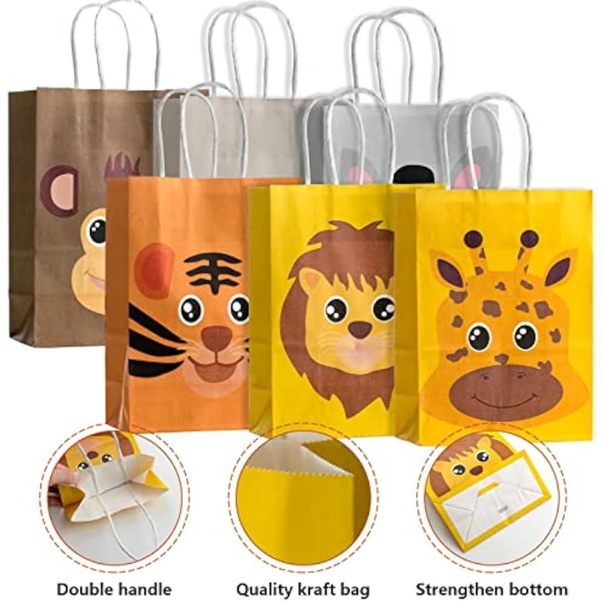 6pcs Animals Candy Bags For Birthday Party - Jungle Theme Goodie Bags