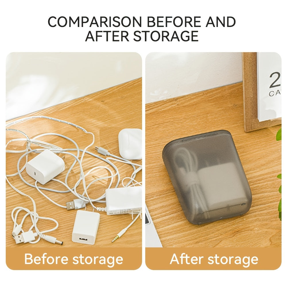 Portable Transparent Cable Storage Box Plastic Desktop Organizer