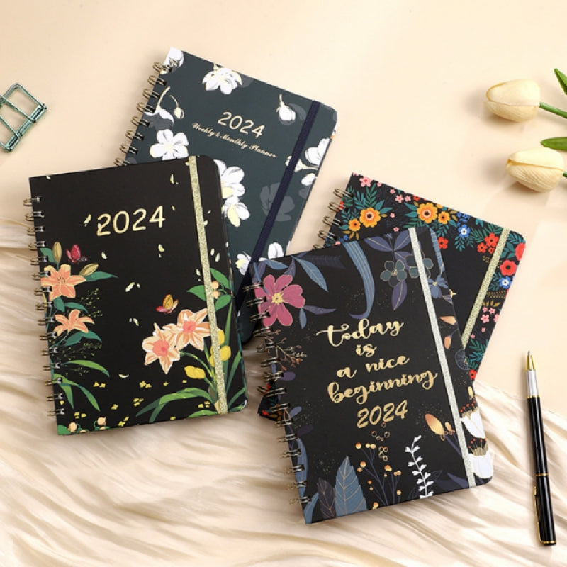 1pc Spiral Weekly Planner Monthly Planner Flower Schedule English Diary