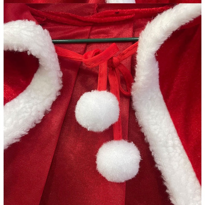 Red Velvet Cloak Cape with Hat Christmas Halloween Cosplay Costume Props