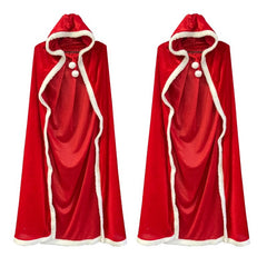 Red Velvet Cloak Cape with Hat Christmas Halloween Cosplay Costume Props