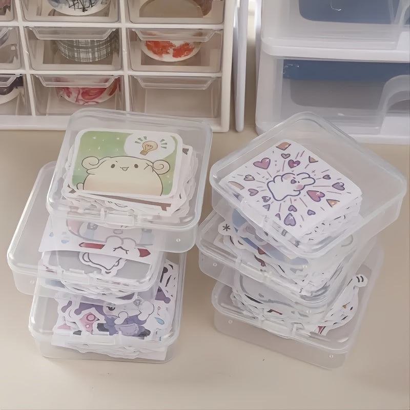 Small Transparent Storage Box With Hinged Lids - Sticker Accessories Organizer
