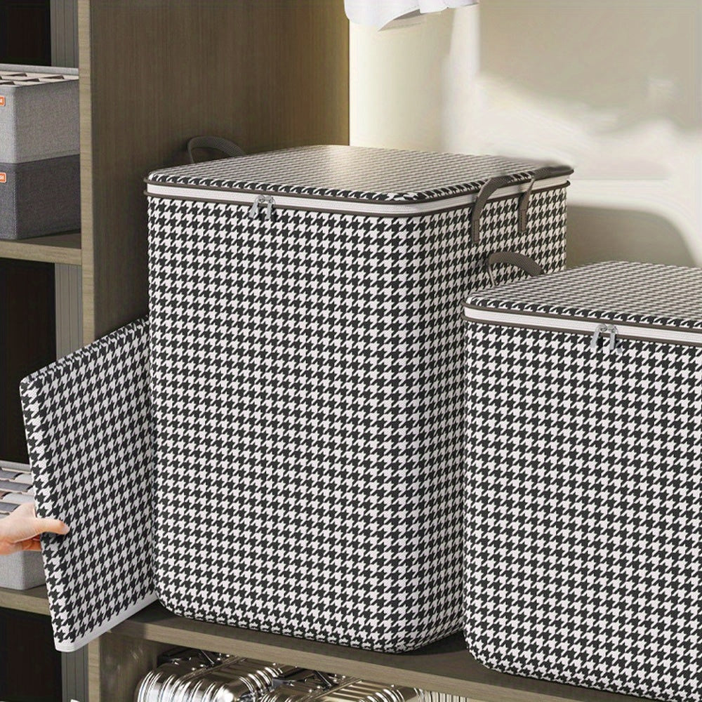 Large Houndstooth Foldable Storage Basket Handles Reusable Box Clothes Books