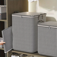 Large Houndstooth Foldable Storage Basket Handles Reusable Box Clothes Books