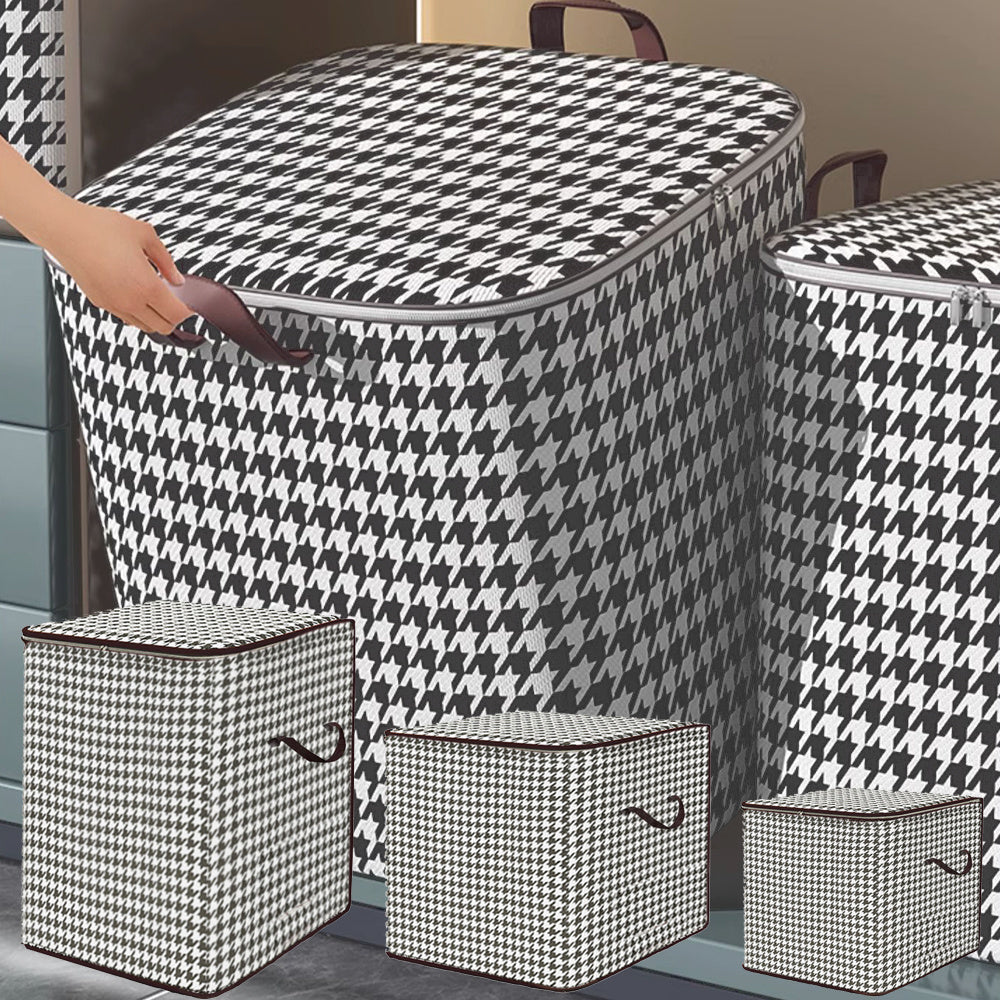 Large Houndstooth Foldable Storage Basket Handles Reusable Box Clothes Books
