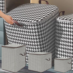 Large Houndstooth Foldable Storage Basket Handles Reusable Box Clothes Books
