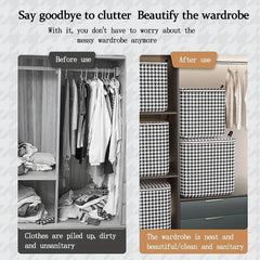 Large Houndstooth Foldable Storage Basket Handles Reusable Box Clothes Books