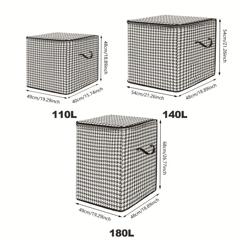 Large Houndstooth Foldable Storage Basket Handles Reusable Box Clothes Books