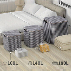 Large Houndstooth Foldable Storage Basket Handles Reusable Box Clothes Books
