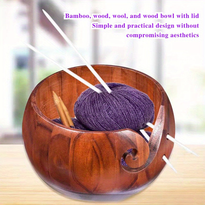 Wooden Yarn Bowl Round Knitting Storage Bowl