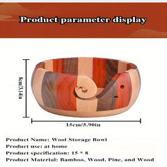 Wooden Yarn Bowl Round Knitting Storage Bowl