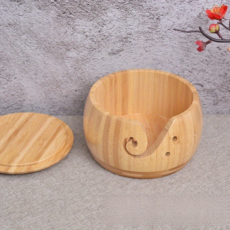 Wooden Yarn Bowl Round Knitting Storage Bowl