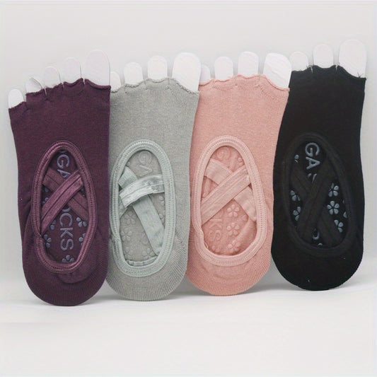 4 Pairs Women's Five Toe Yoga Socks Non Slip Pilates Socks