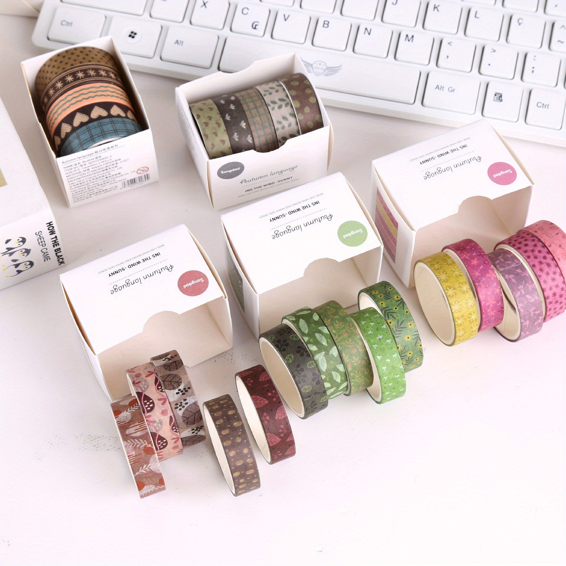 5 Rolls Fall Style Wrapping Washi Tape for DIY Crafts and Journals