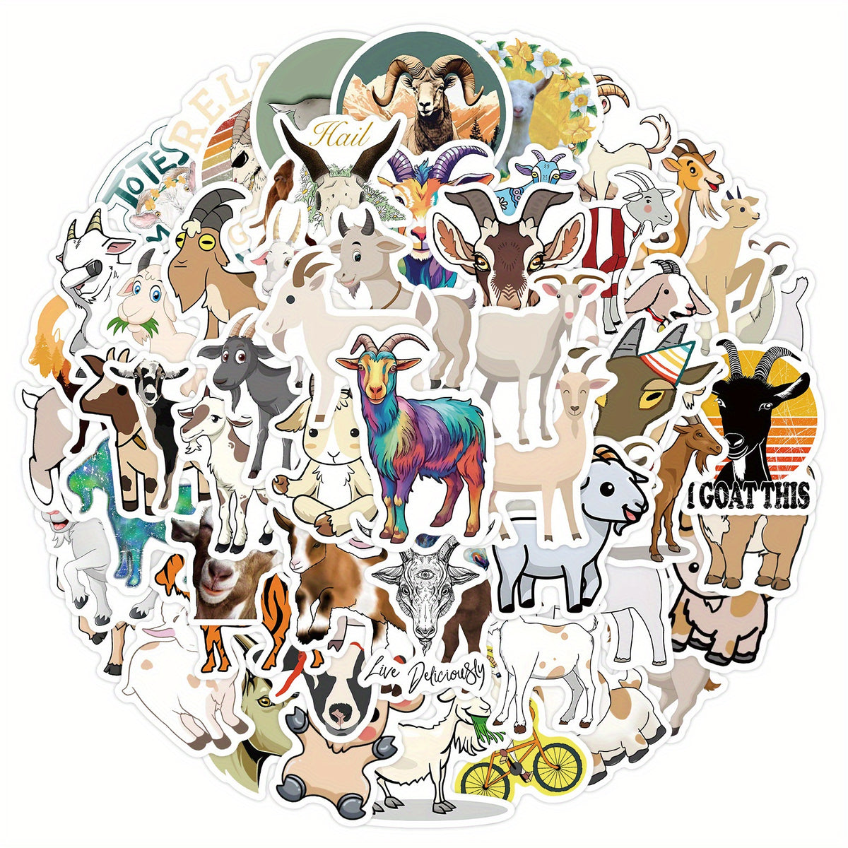 60pcs Cartoon Goat Stickers DIY Skateboard Laptop Phone Case Gift Stickers