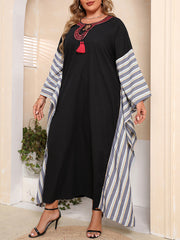  Colorblock Stripe Kaftan Dress with Tassel Detail