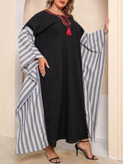  Colorblock Stripe Kaftan Dress with Tassel Detail