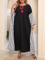  Colorblock Stripe Kaftan Dress with Tassel Detail