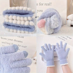 Warm Plush Finger Splitting Gloves Touch Screen Cycling Winter Knitted 5 Fingers
