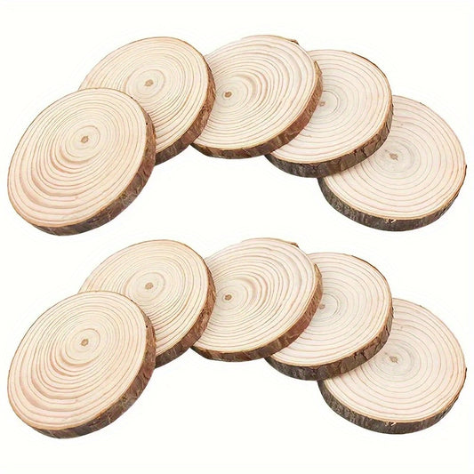 10pcs Natural Wood Round Art Thick Wood Chips Bark DIY Crafts Coasters