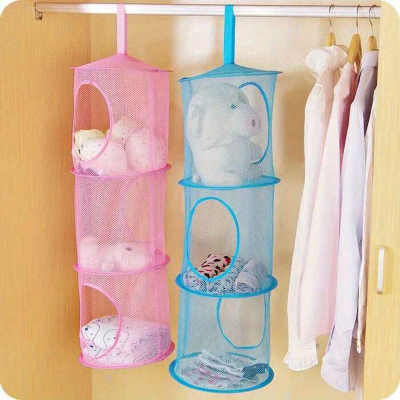 Hanging Mesh Storage Rack Foldable Organizer 3 Compartments