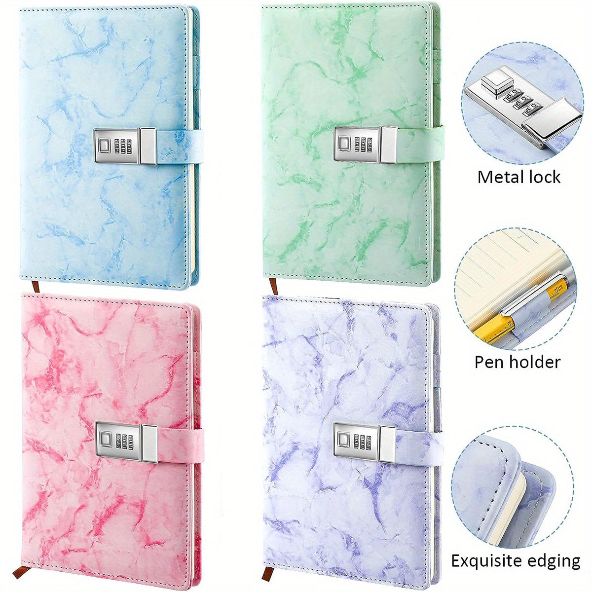 Marble Password Notebook w/ Lock 100 Sheets