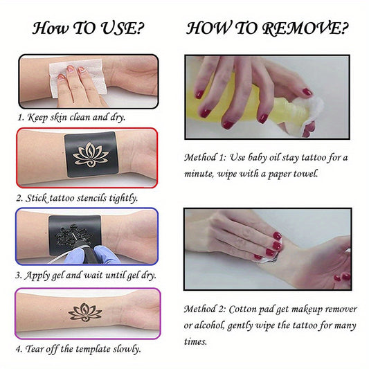 Long Lasting Temporary Tattoo Inks & Stencils Kit Semi Permanent Tattoo Ink Gel