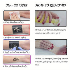 Long Lasting Temporary Tattoo Inks & Stencils Kit Semi Permanent Tattoo Ink Gel