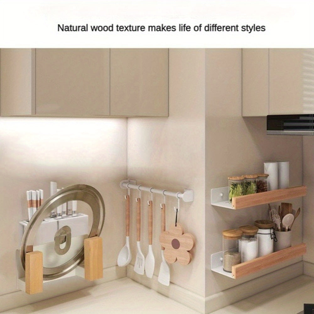 Kitchen Seasoning Rack Wall-mounted Solid Wood Shelf