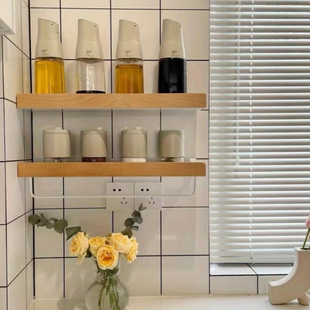 Kitchen Seasoning Rack Wall-mounted Solid Wood Shelf
