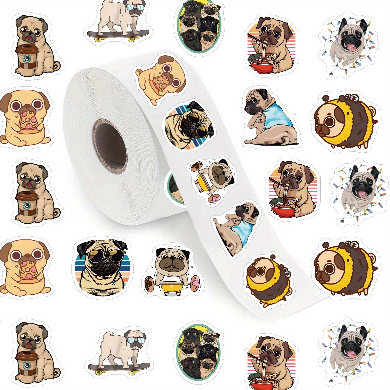 500pcs Pug Dog Funny Stickers 2 54 Cm Labels 10 Patterns Cartoon Decals