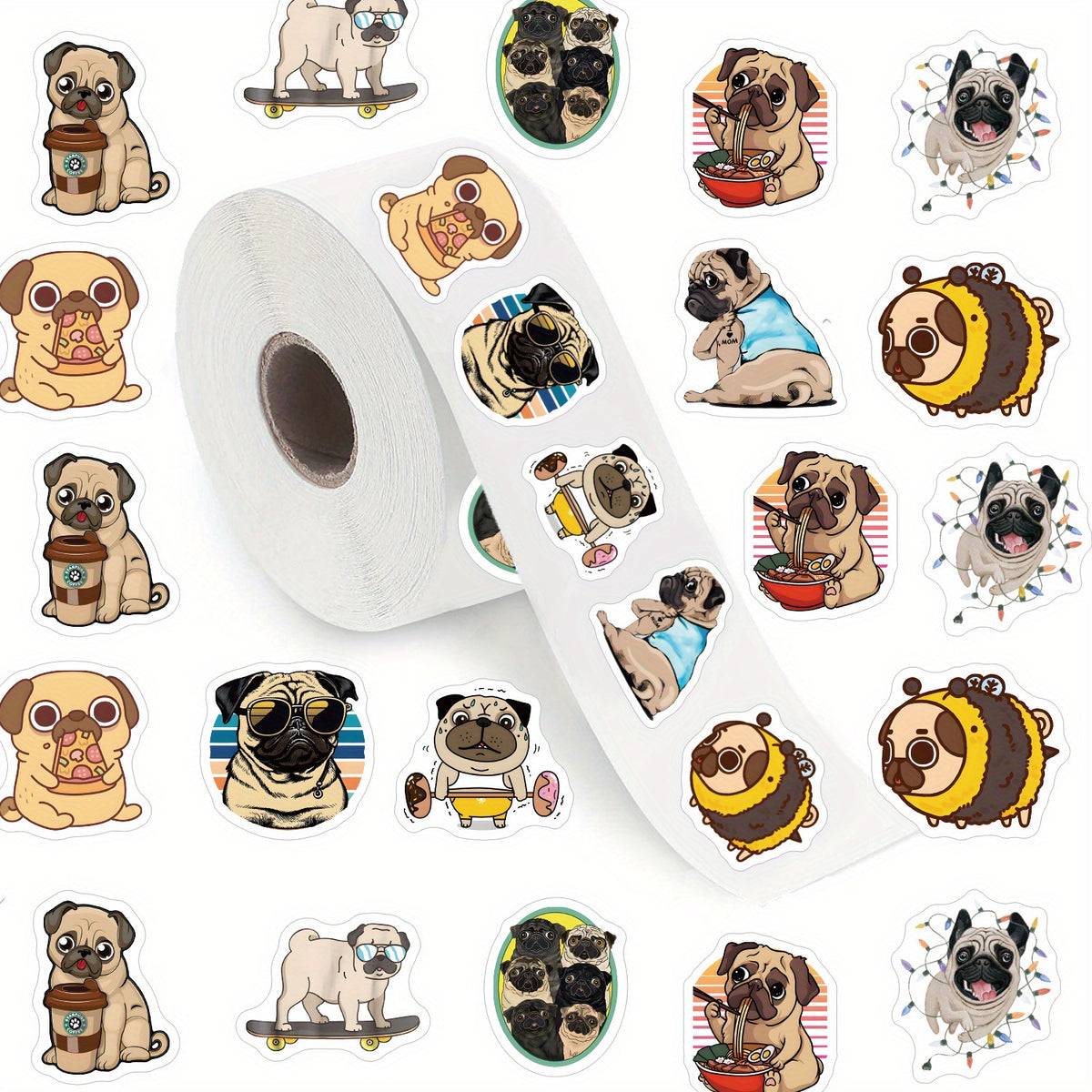 500pcs Pug Dog Funny Stickers 2 54 Cm Labels 10 Patterns Cartoon Decals