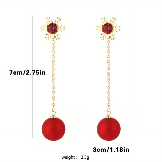 Christmas Snowflake Red Faux Pearl Earrings Retro Party Jewelry
