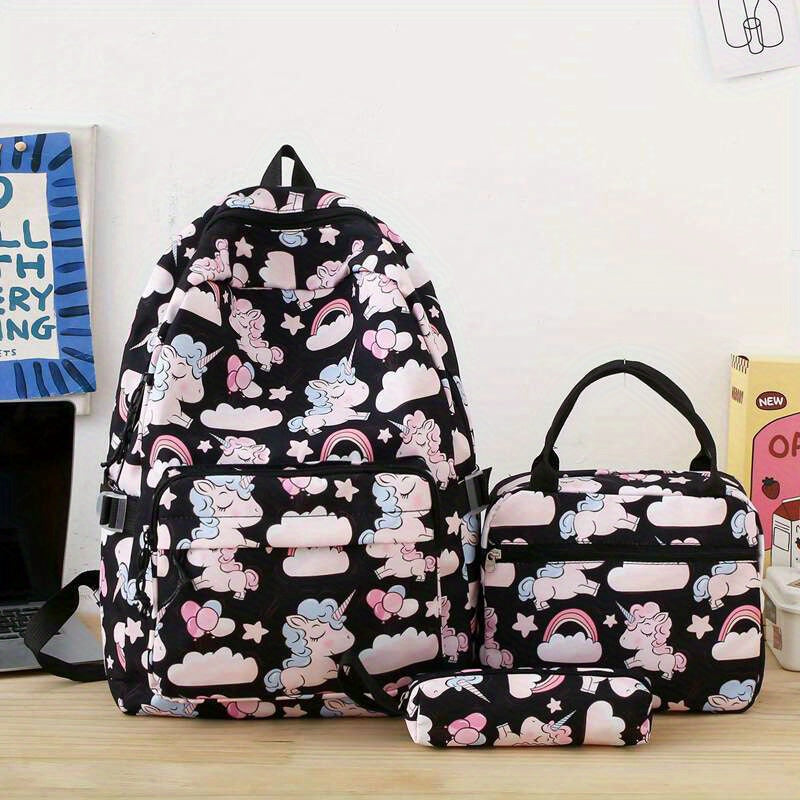 3pcs Cartoon Backpack Set Large Capacity School Bag