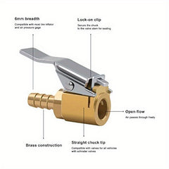 Brass Locking Tire Inflator Air Clamp Adapter