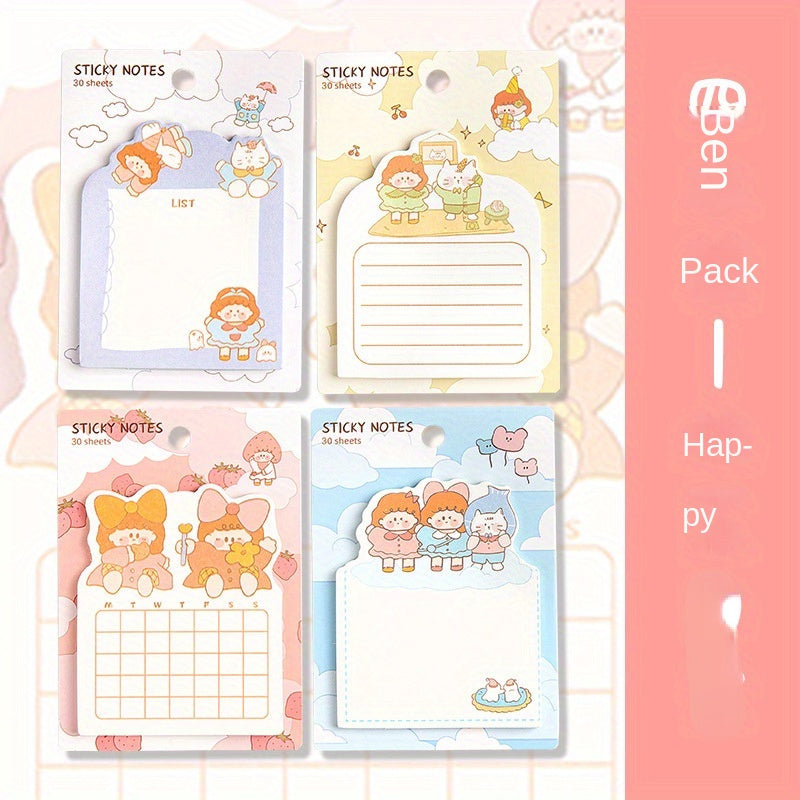 4PCS Cartoon Girl Sticky Note Book Fun Creative Message Note
