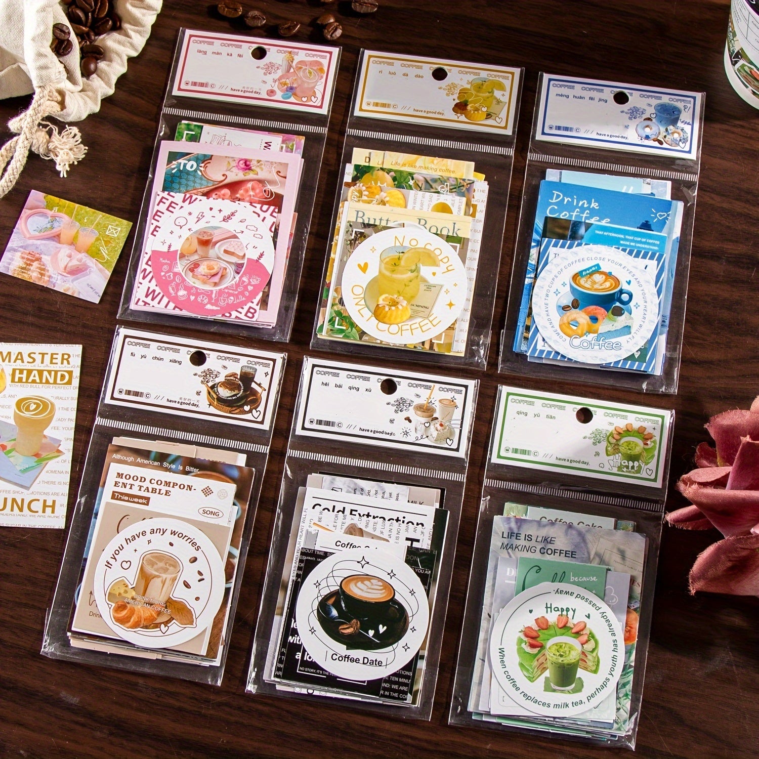 Coffee Theme Stickers Set, 40 Sheets Notebook Water Cup Photo Frame Decor