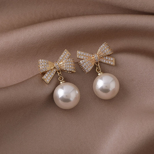 Bow Faux Pearl Earrings Party Jewelry Holiday Birthday Gift