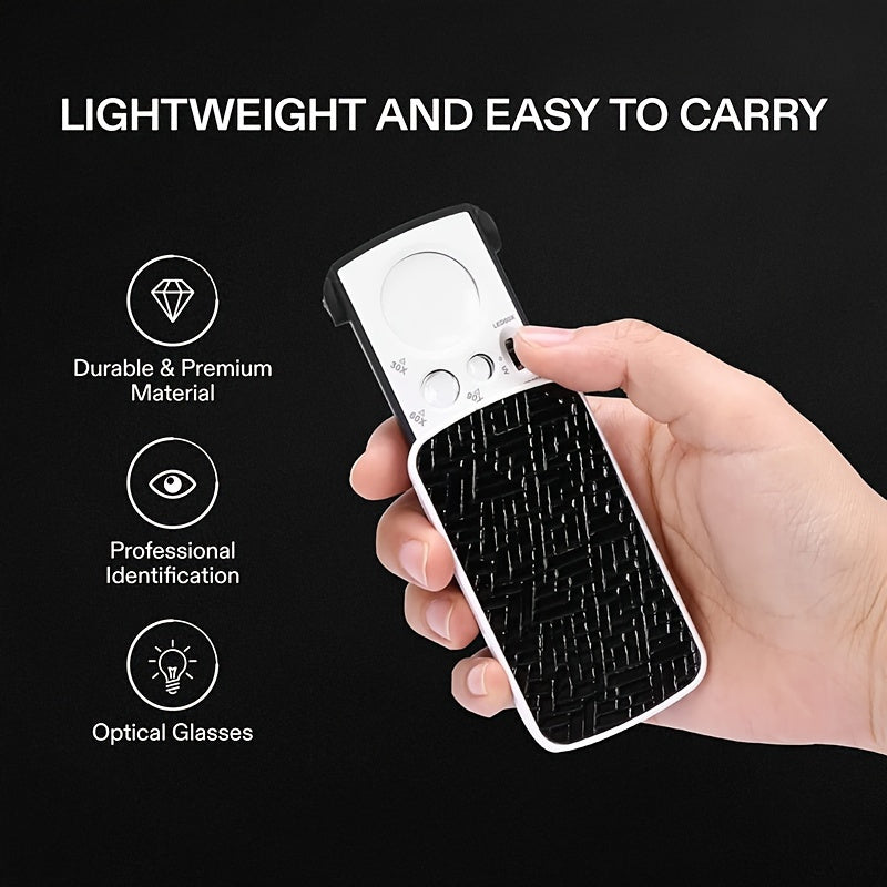 LED Jewelry Loupe Magnifier 30X 60X 90X UV Light Mini Portable Magnifier
