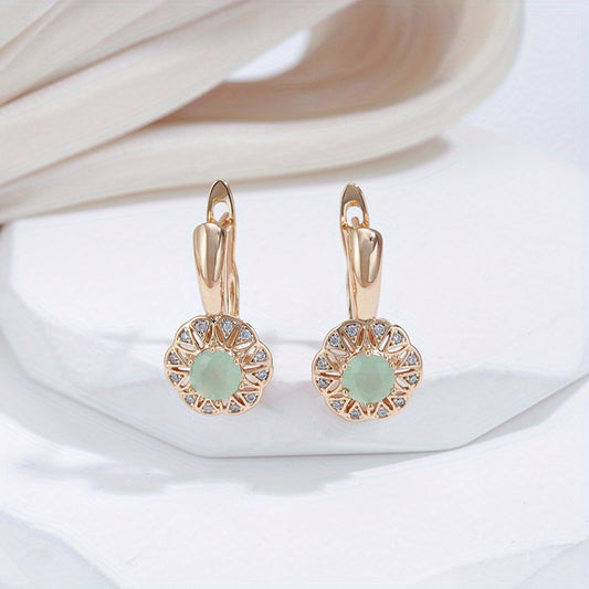 Green Zircon Drop Earrings Rose Gold Wedding Jewelry