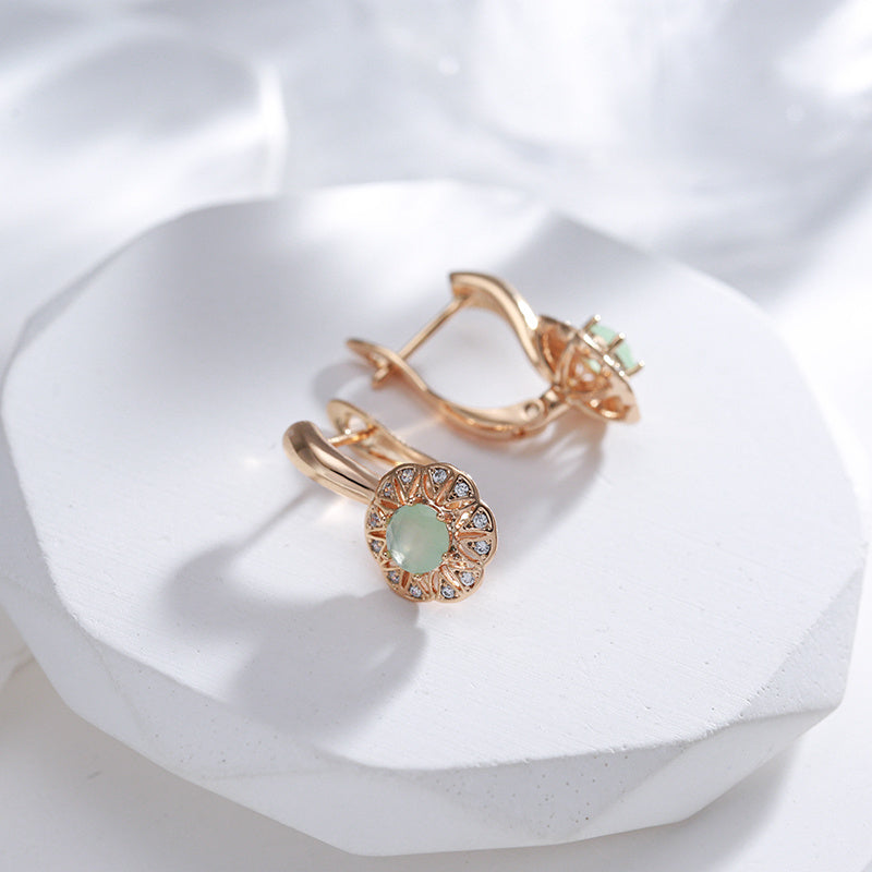 Green Zircon Drop Earrings Rose Gold Wedding Jewelry