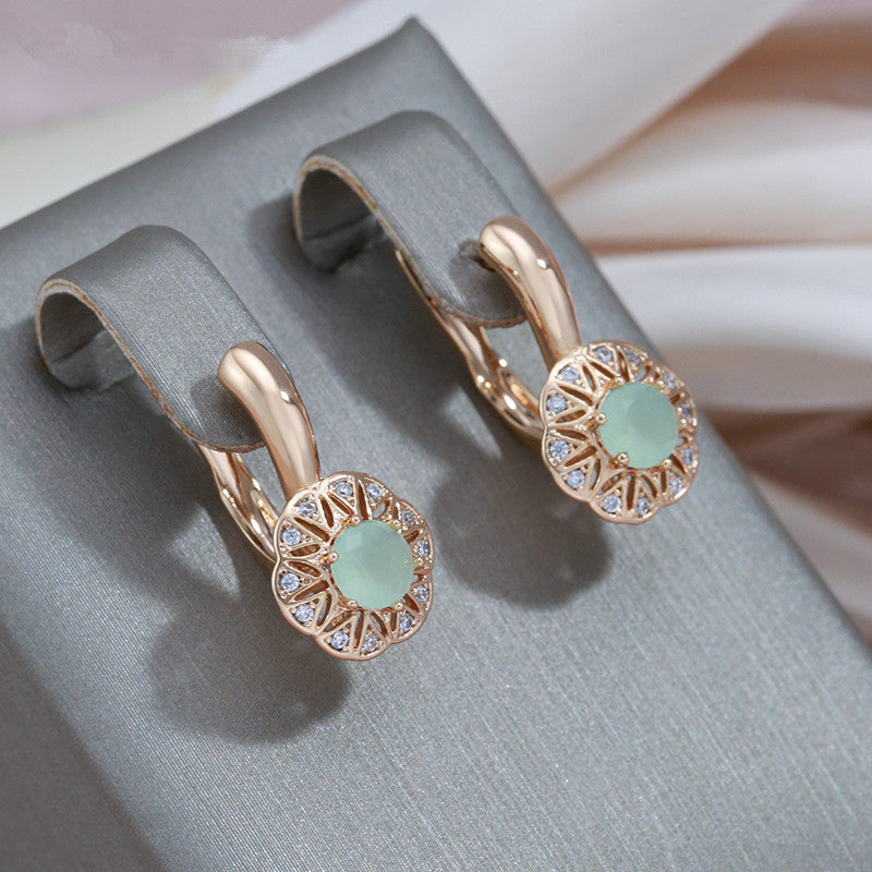 Green Zircon Drop Earrings Rose Gold Wedding Jewelry